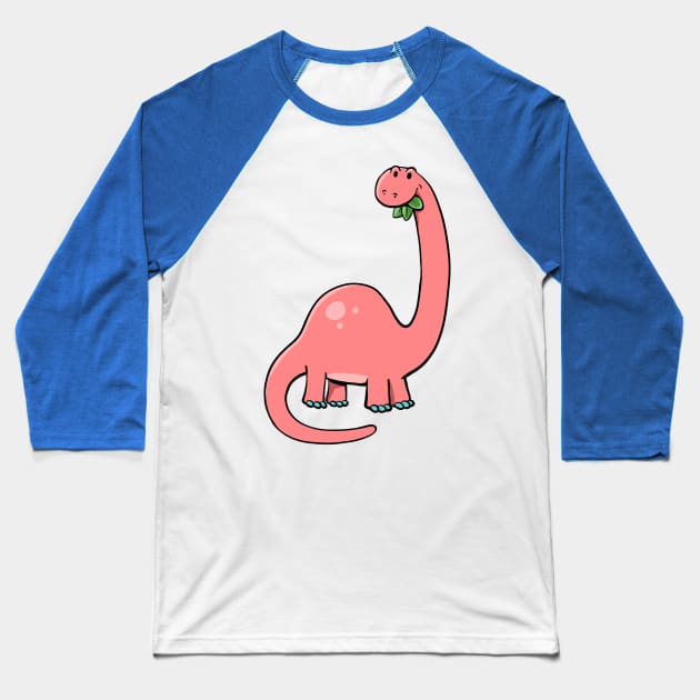 pink dinosaur with a long neck eats leaves Baseball T-Shirt by duxpavlic